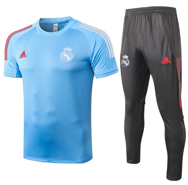 Real Madrid Blue Short Sleeve Training Kits Shirt with Pants 2020/21